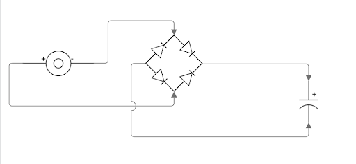The wiring diagram for the capacitor charging circuit with the rectifier.